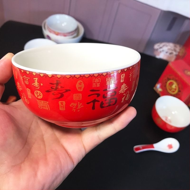 4,6 hüvelykes piros porcelán tál, vörös mázzal, koreai stílusú, ajándékdoboz