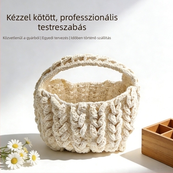 Pamutfonalból kötött kézzel készült táska, strandos nyaralási stílus, női mindennapi táska