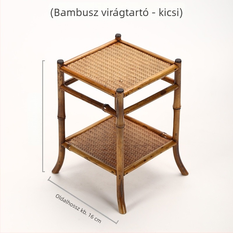 Bambusz teastand orhideatartóval, alap, kézműves bambusz polccal, antik stílus