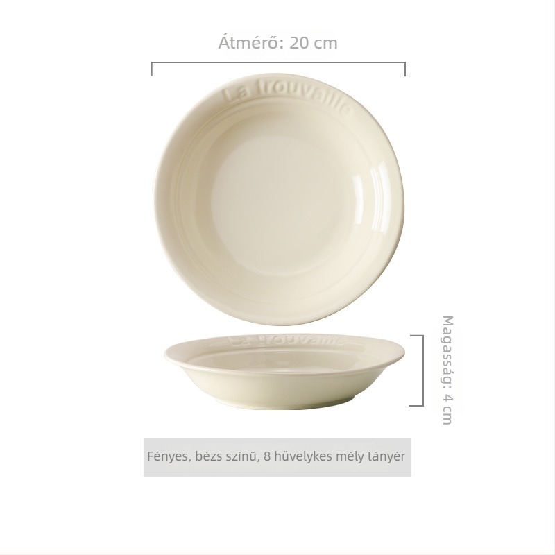 Krém színű mélytál porcelánból, aláglazúros színű kerámia