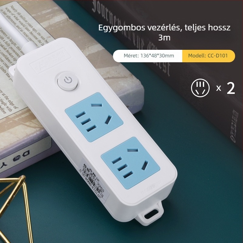 Többcélú konnektor panel hosszú zsinórral, otthoni és kollégiumi használatra