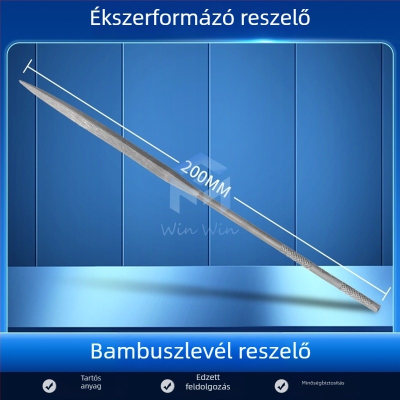 Ékszerformázó reszelő készlet: háromszög-, félkör- és bambuszlap alakú, valamint sima reszelő, hosszúság 200/140 mm, Pigeon márkájú csiszoló eszközök.