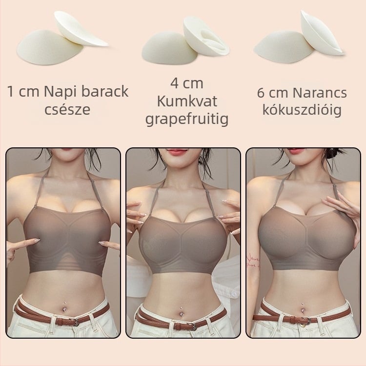 Halter nyakú melltartó kis méretű mellekhez, párnázott kosarakkal, állítható pántokkal, hát nélküli, vonzó dizájn