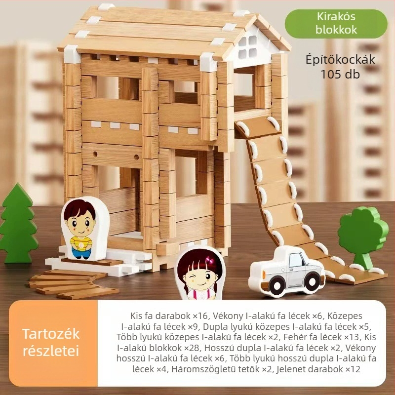 Fából készült építőjáték mortise- és tenon illesztésekkel gyerekeknek, uniszex