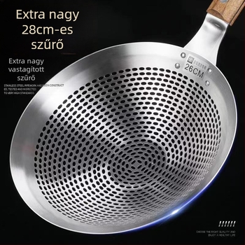 Nagy vastag rozsdamentes acél szűrő háztartási használatra – ideális tészta és gombóc merítésére, sütéshez