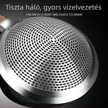 Nagy vastag rozsdamentes acél szűrő háztartási használatra – ideális tészta és gombóc merítésére, sütéshez