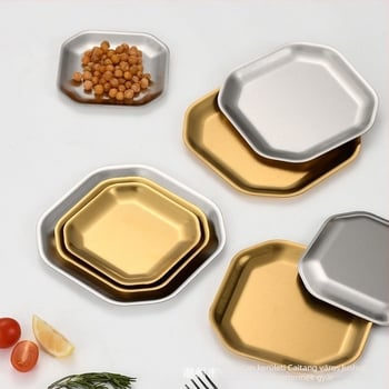 304 rozsdamentes acél, nyolcszögletű és négyzet alakú snack tál, koreai stílusú éttermi használatra; kimchi tál, hideg tál, csonttál