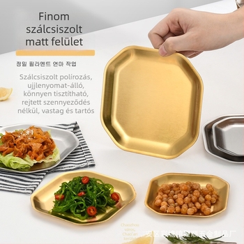 304 rozsdamentes acél, nyolcszögletű és négyzet alakú snack tál, koreai stílusú éttermi használatra; kimchi tál, hideg tál, csonttál