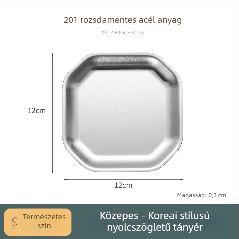 304 rozsdamentes acél, nyolcszögletű és négyzet alakú snack tál, koreai stílusú éttermi használatra; kimchi tál, hideg tál, csonttál