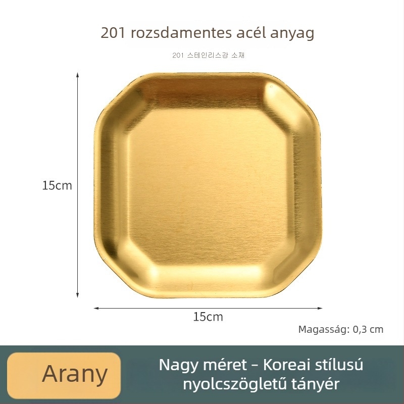 304 rozsdamentes acél, nyolcszögletű és négyzet alakú snack tál, koreai stílusú éttermi használatra; kimchi tál, hideg tál, csonttál