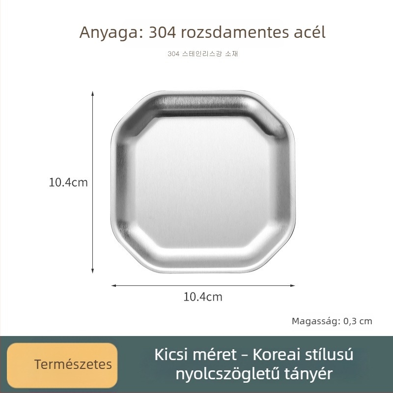 304 rozsdamentes acél, nyolcszögletű és négyzet alakú snack tál, koreai stílusú éttermi használatra; kimchi tál, hideg tál, csonttál