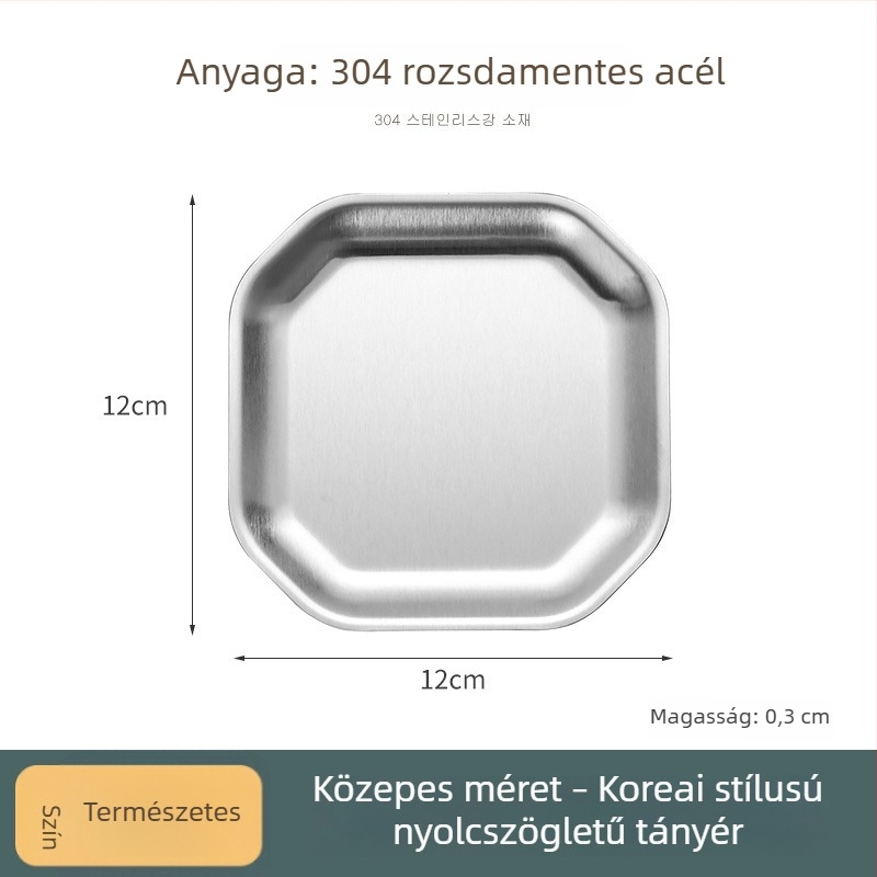 304 rozsdamentes acél, nyolcszögletű és négyzet alakú snack tál, koreai stílusú éttermi használatra; kimchi tál, hideg tál, csonttál