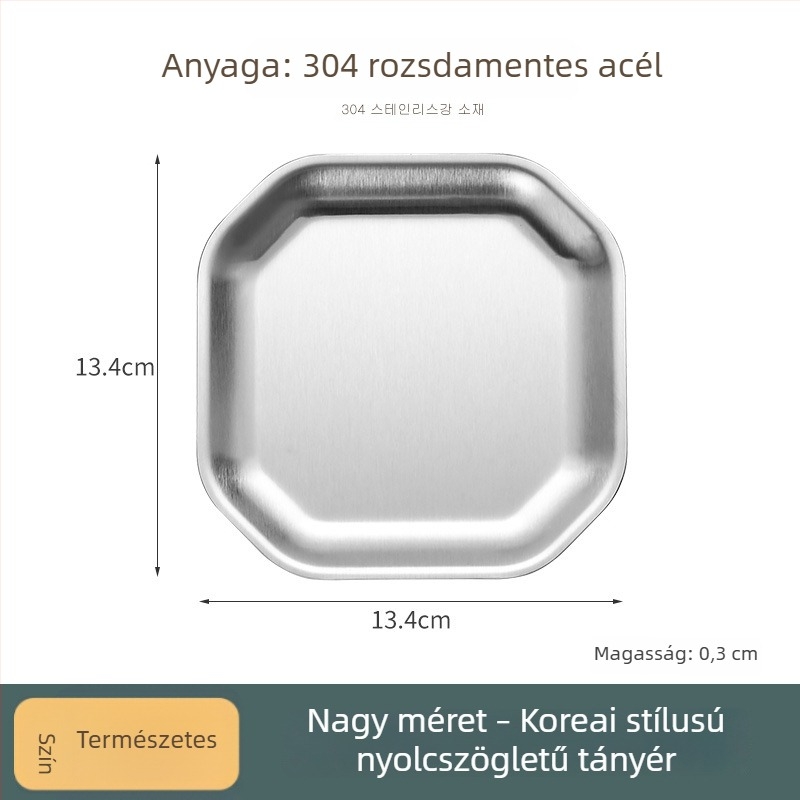 304 rozsdamentes acél, nyolcszögletű és négyzet alakú snack tál, koreai stílusú éttermi használatra; kimchi tál, hideg tál, csonttál