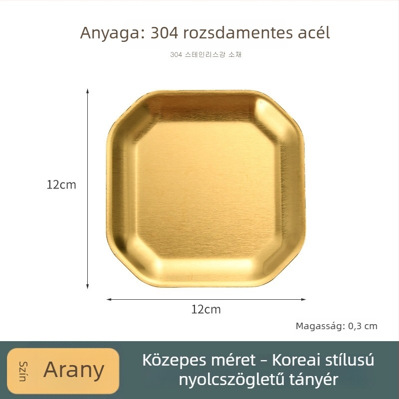 304 rozsdamentes acél, nyolcszögletű és négyzet alakú snack tál, koreai stílusú éttermi használatra; kimchi tál, hideg tál, csonttál