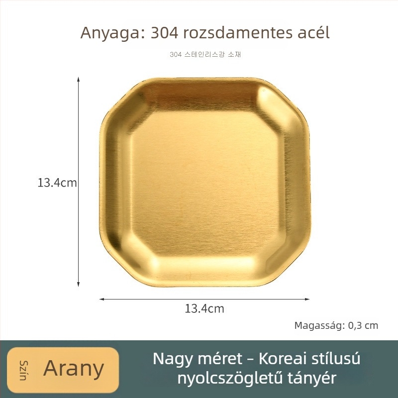 304 rozsdamentes acél, nyolcszögletű és négyzet alakú snack tál, koreai stílusú éttermi használatra; kimchi tál, hideg tál, csonttál