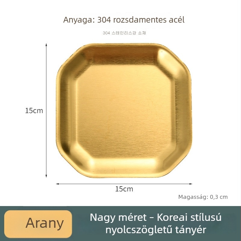 304 rozsdamentes acél, nyolcszögletű és négyzet alakú snack tál, koreai stílusú éttermi használatra; kimchi tál, hideg tál, csonttál