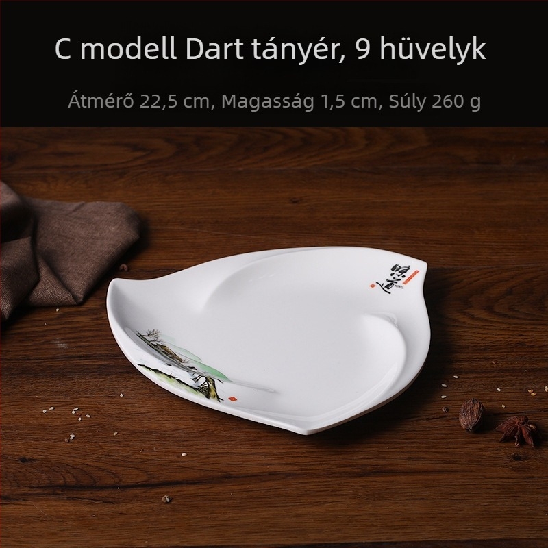 A5 ízletes kreatív melamin tányér – aszimmetrikus forma, porcelánhatású imitáció, étkezésekhez és nassolnivalókhoz