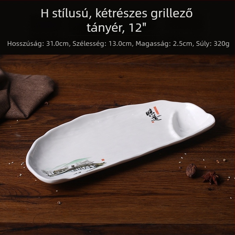 A5 ízletes kreatív melamin tányér – aszimmetrikus forma, porcelánhatású imitáció, étkezésekhez és nassolnivalókhoz
