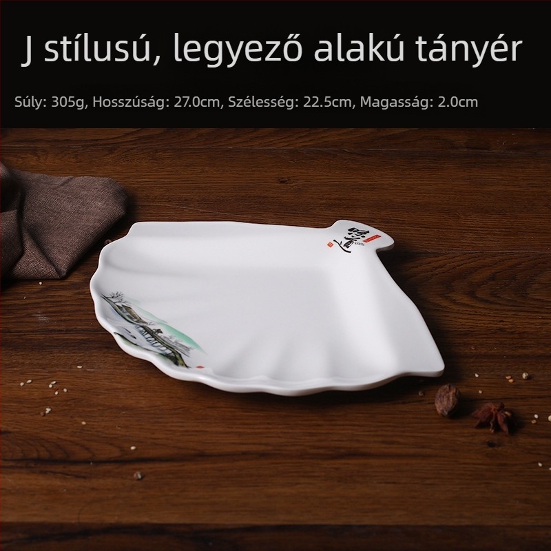 A5 ízletes kreatív melamin tányér – aszimmetrikus forma, porcelánhatású imitáció, étkezésekhez és nassolnivalókhoz