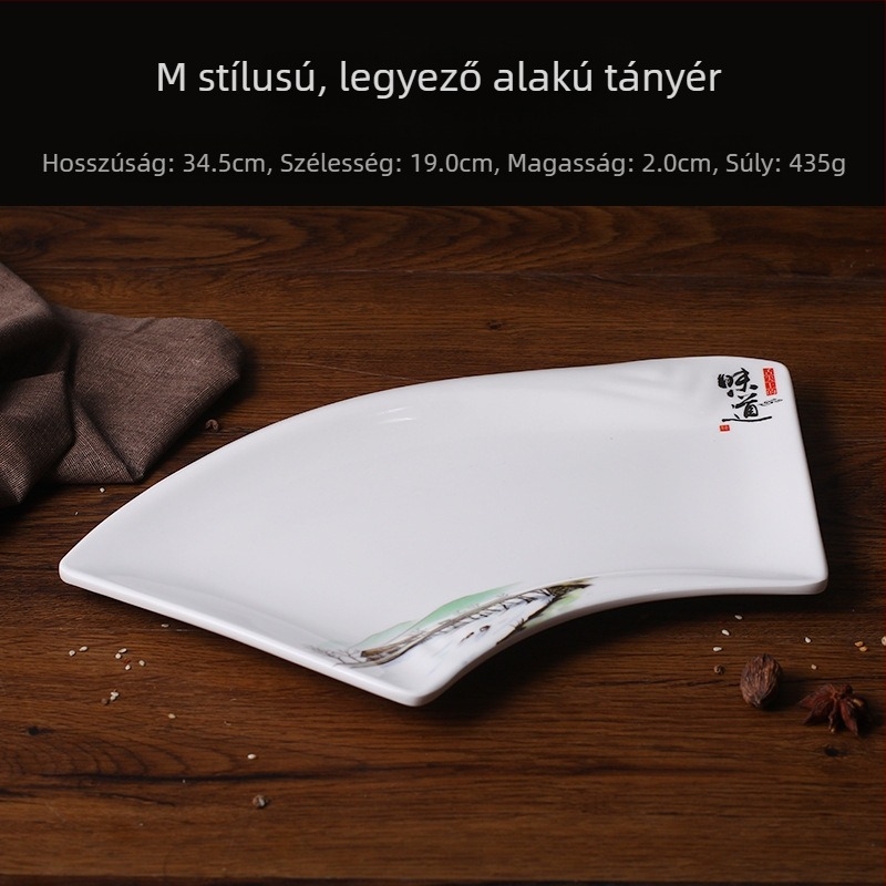 A5 ízletes kreatív melamin tányér – aszimmetrikus forma, porcelánhatású imitáció, étkezésekhez és nassolnivalókhoz