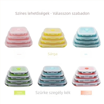 Szilikon ebédes doboz készlet, összecsukható, mikrohullámú sütőben használható, hűtőben tárolható és frissesség megőrzése