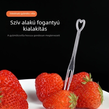 Egyszer használatos gyümölcsvilla, szív alakú, egyenként csomagolt, átlátszó műanyagból, karaoke használatra, 3000 darabos nagykereskedelmi tétel