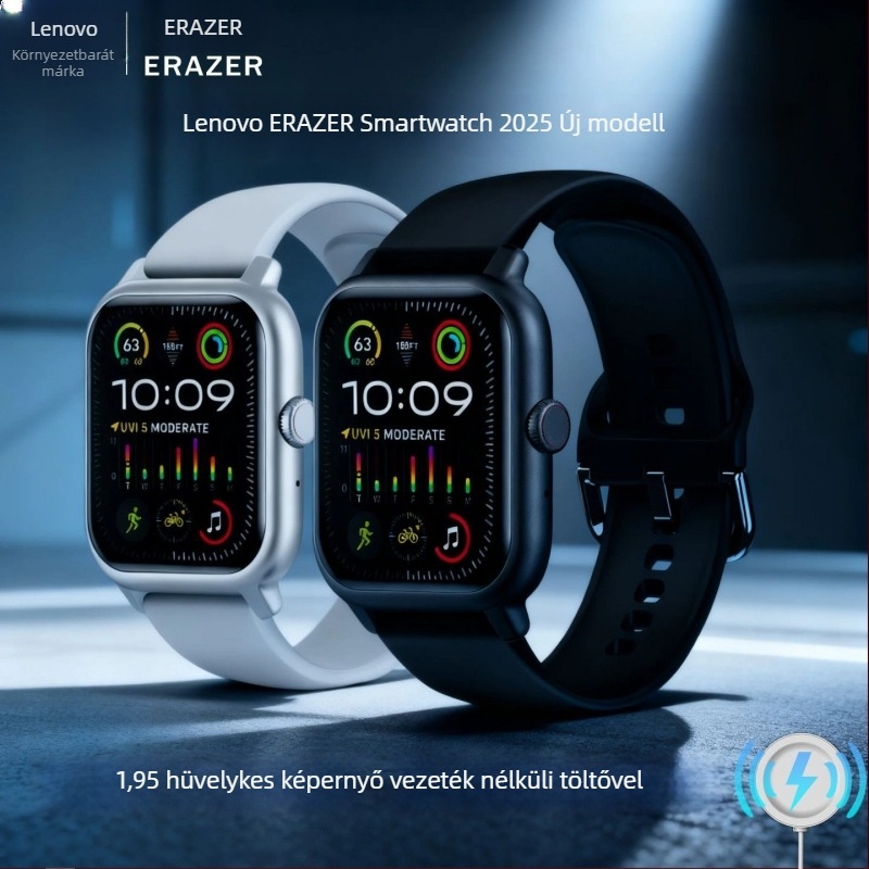 Lenovo okosóra 2025-ös új modell, 1,95 hüvelykes nagy képernyő, Bluetooth hívás, pulzusmérés, sport és fitnesz