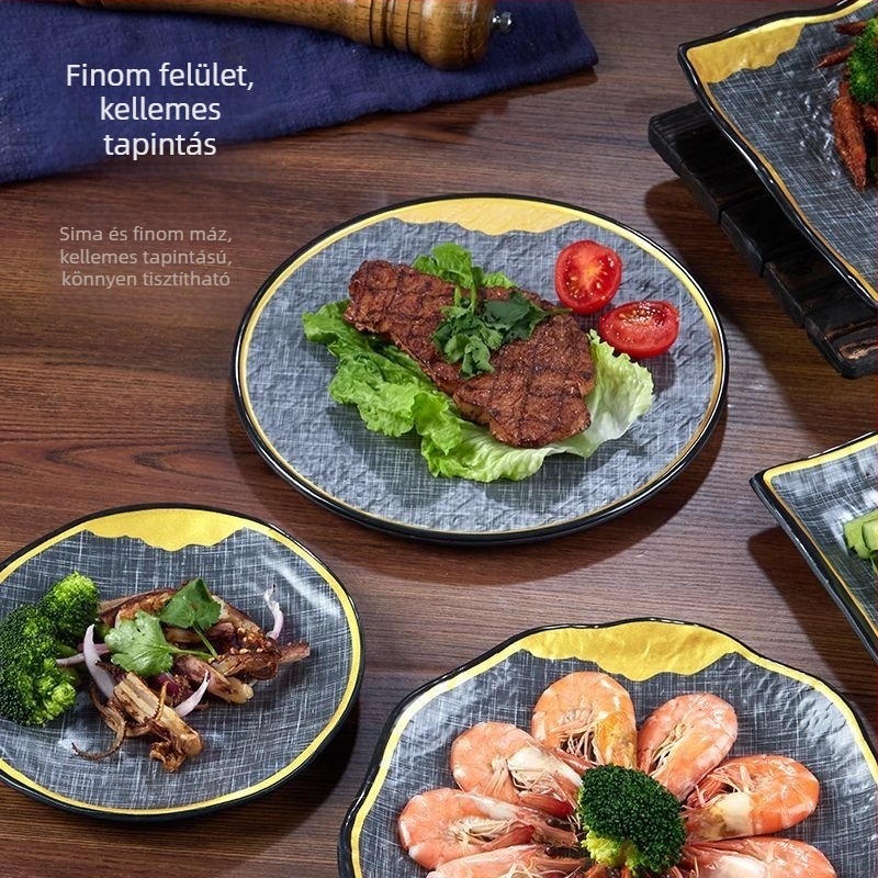 Japán stílusú melamin étkészlet – kerek tányérok grillhez, steakhez, sushihoz, nyugati ételekhez, desszertekhez, hideg ételekhez és sült rizshez