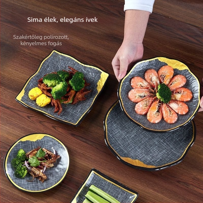 Japán stílusú melamin étkészlet – kerek tányérok grillhez, steakhez, sushihoz, nyugati ételekhez, desszertekhez, hideg ételekhez és sült rizshez