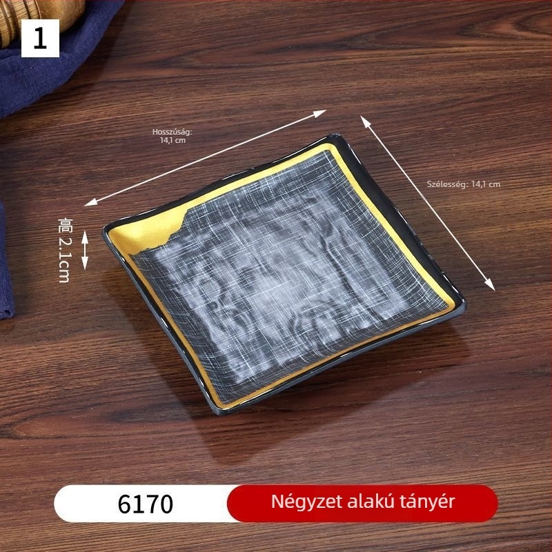 Japán stílusú melamin étkészlet – kerek tányérok grillhez, steakhez, sushihoz, nyugati ételekhez, desszertekhez, hideg ételekhez és sült rizshez