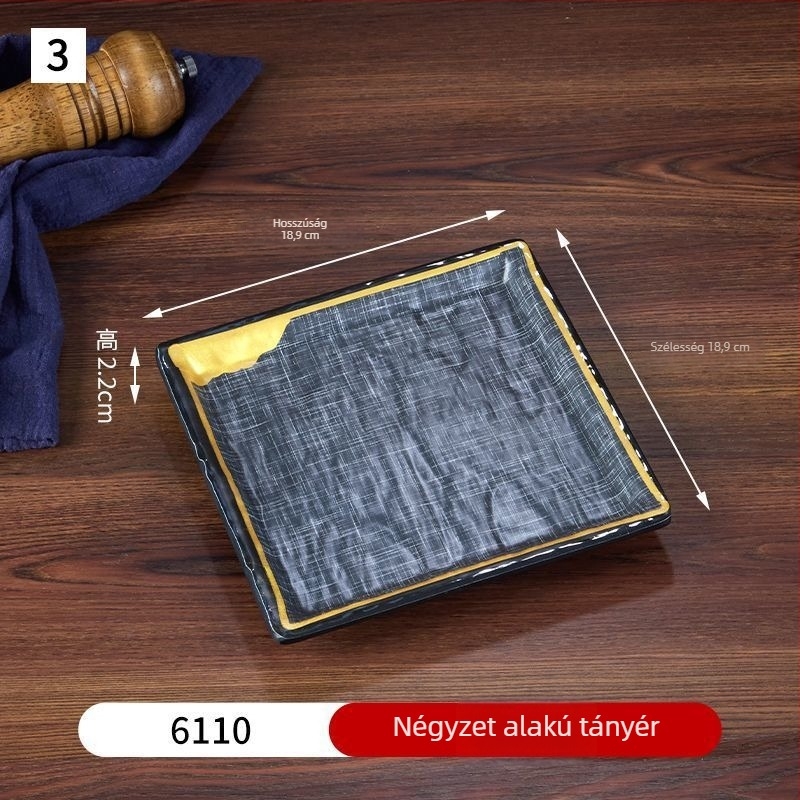 Japán stílusú melamin étkészlet – kerek tányérok grillhez, steakhez, sushihoz, nyugati ételekhez, desszertekhez, hideg ételekhez és sült rizshez