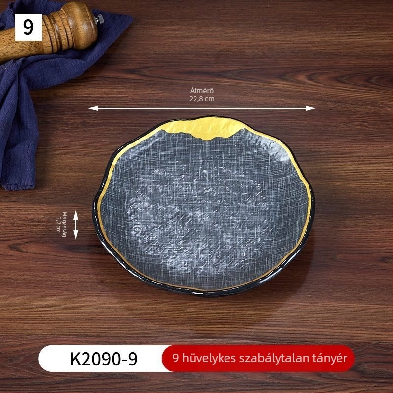 Japán stílusú melamin étkészlet – kerek tányérok grillhez, steakhez, sushihoz, nyugati ételekhez, desszertekhez, hideg ételekhez és sült rizshez