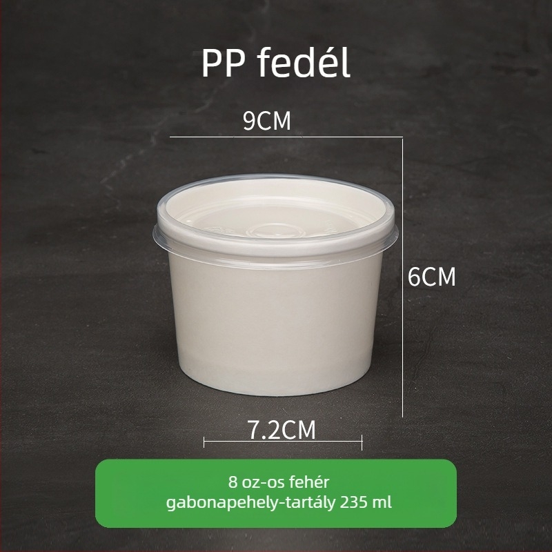 Kraftpapírból készült egyszer használatos leves- és zabkása pohár, kör alakú takeaway doboz – fehér