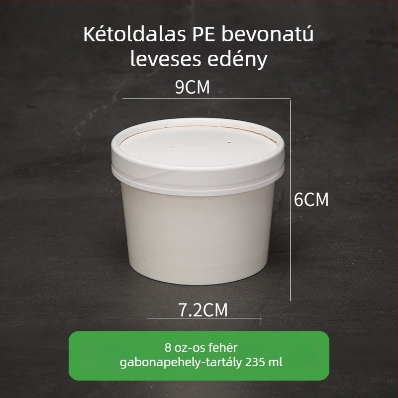 Kraftpapírból készült egyszer használatos leves- és zabkása pohár, kör alakú takeaway doboz – fehér