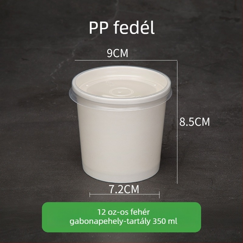 Kraftpapírból készült egyszer használatos leves- és zabkása pohár, kör alakú takeaway doboz – fehér