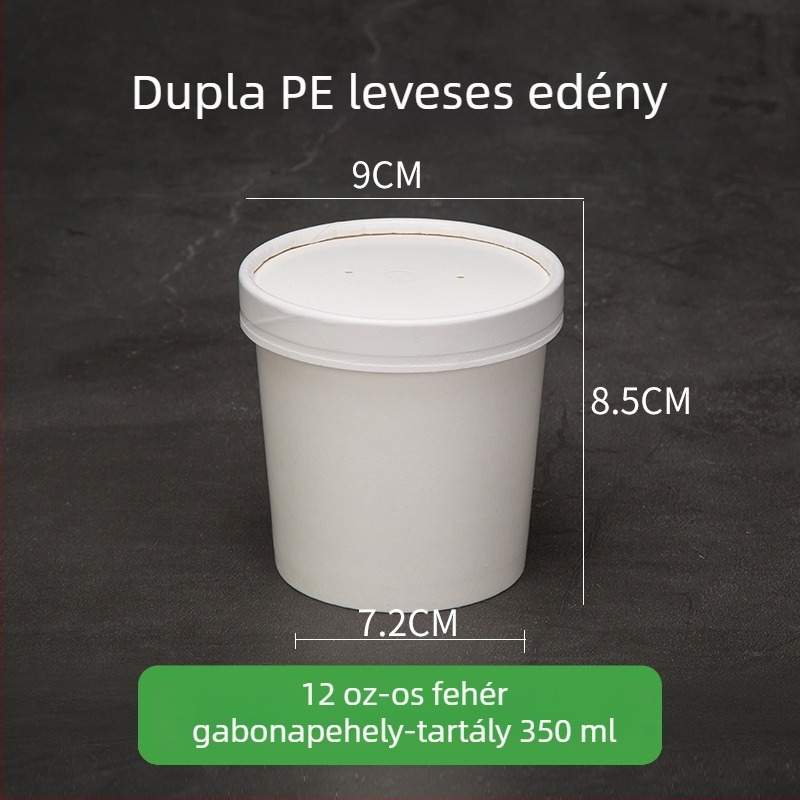 Kraftpapírból készült egyszer használatos leves- és zabkása pohár, kör alakú takeaway doboz – fehér