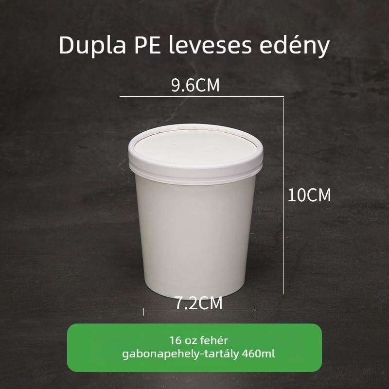 Kraftpapírból készült egyszer használatos leves- és zabkása pohár, kör alakú takeaway doboz – fehér