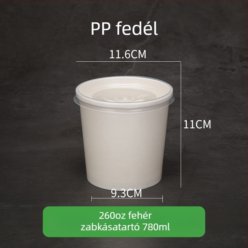 Kraftpapírból készült egyszer használatos leves- és zabkása pohár, kör alakú takeaway doboz – fehér