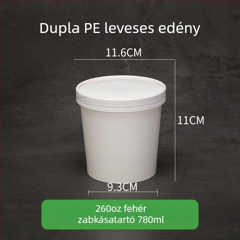 Kraftpapírból készült egyszer használatos leves- és zabkása pohár, kör alakú takeaway doboz – fehér