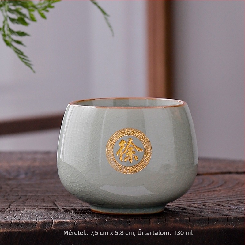 Dehua Ge kiln porcelán teáscsésze Jianzhan stílusban, Szív Sutra és a Nagy Irgalom Mantrája arany díszítéssel