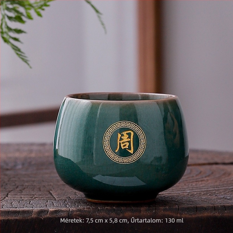 Dehua Ge kiln porcelán teáscsésze Jianzhan stílusban, Szív Sutra és a Nagy Irgalom Mantrája arany díszítéssel