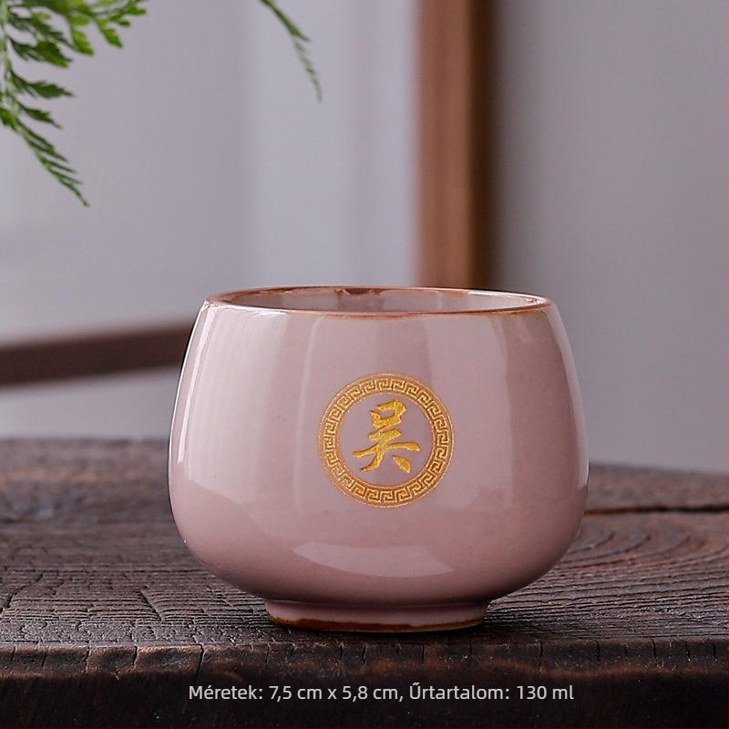 Dehua Ge kiln porcelán teáscsésze Jianzhan stílusban, Szív Sutra és a Nagy Irgalom Mantrája arany díszítéssel