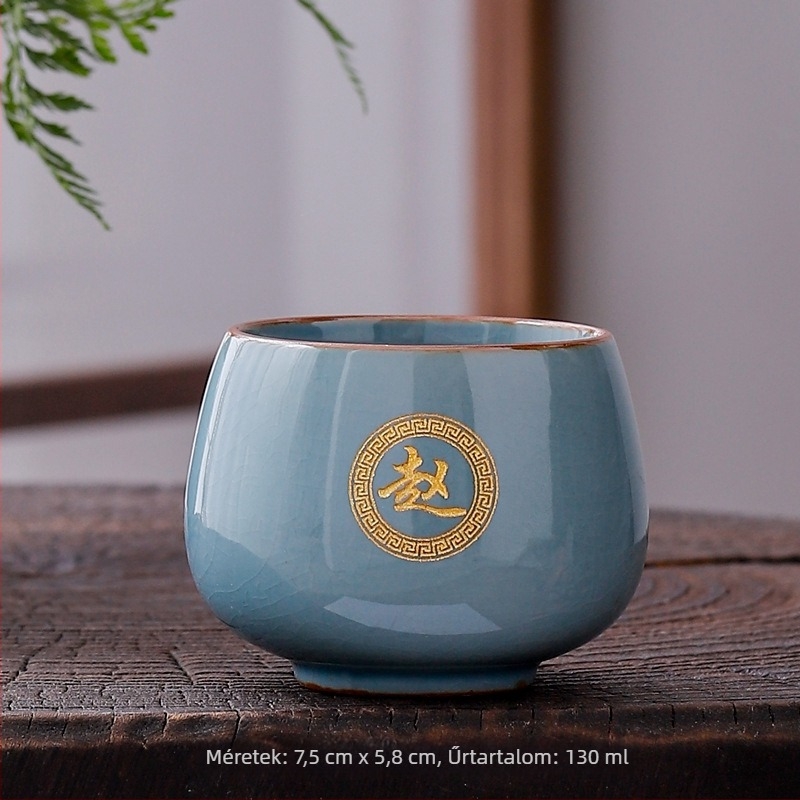 Dehua Ge kiln porcelán teáscsésze Jianzhan stílusban, Szív Sutra és a Nagy Irgalom Mantrája arany díszítéssel