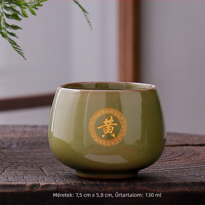 Dehua Ge kiln porcelán teáscsésze Jianzhan stílusban, Szív Sutra és a Nagy Irgalom Mantrája arany díszítéssel