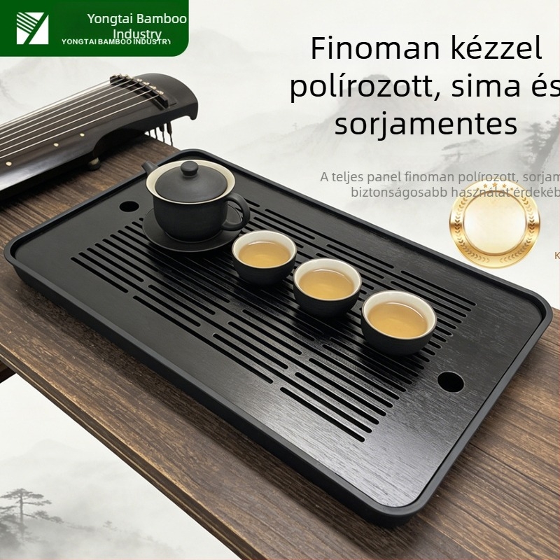 Hordozható bambusz teás tálca otthoni használatra, víz-elvezetés és száraz áztatási felület – modern minimalista stílus