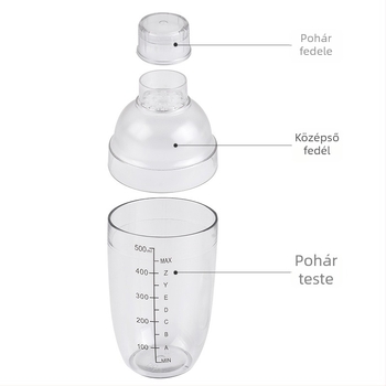 PC műanyag shaker pohár skálával tej-teához, koktélokhoz és gyümölcslevekhez, minimalist dizájn