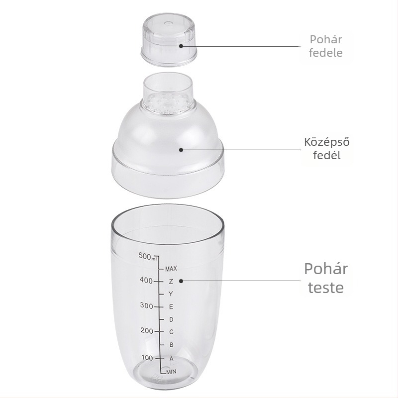 PC műanyag shaker pohár skálával tej-teához, koktélokhoz és gyümölcslevekhez, minimalist dizájn