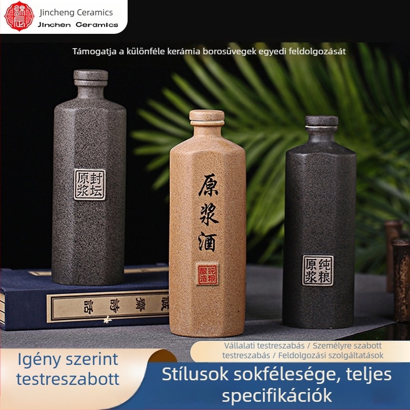 Jingdezhen kerámia borosüveg matt felülettel és gravírozott logóval, 0,5 kg