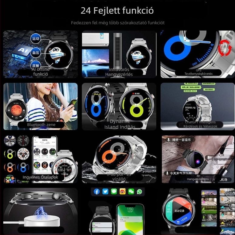 Többfunkciós okosóra vércukorszint, vérnyomás és pulzus mérésével, infravörös távirányítóval, NFC hozzáféréssel és fizetéssel, alvásfigyeléssel