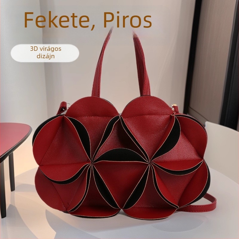 Vörös virágos mini női kézitáska váll- és crossbody pánttal, virágmintás, könnyed luxus
